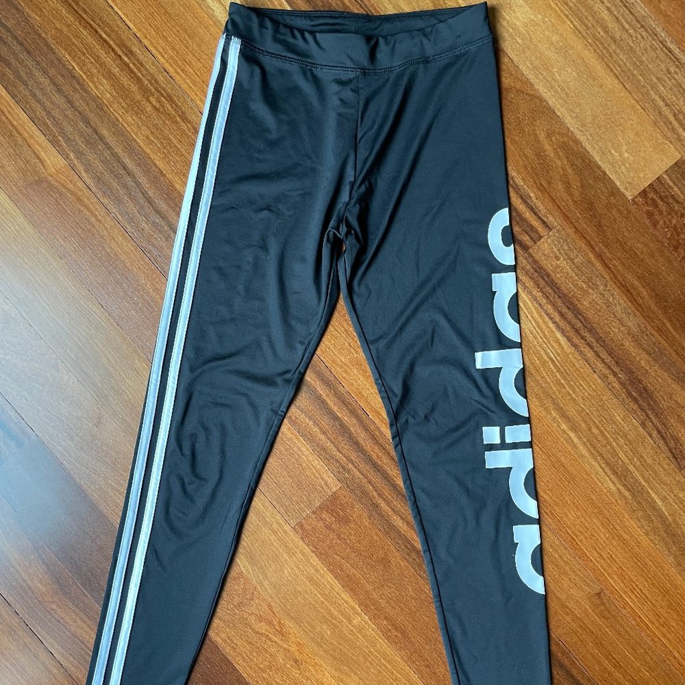 Adidas Girls Sz 14 Full Length Black Logo Leggings